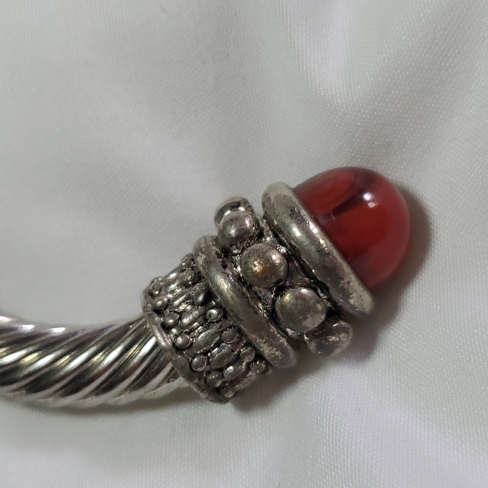 SILVER BANGLE METAL BRACELET Luxury Burgundy Classic - Picture 3 of 4